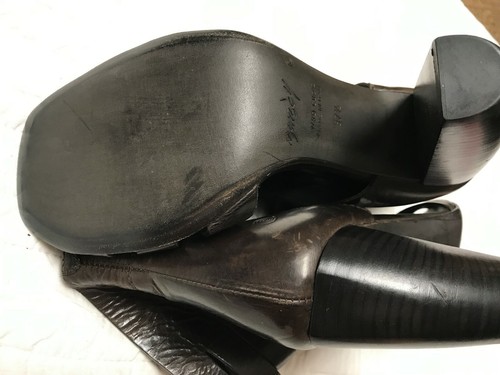 MARSELL Brown Leather Open Toe Strappy High Heel Sandal Bootie Wood Heel 37.5 - Picture 8 of 10