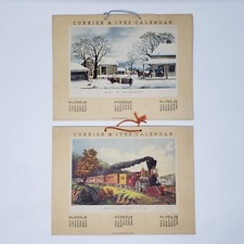 2 VTG 1944 Currier & Ives Calendars Home To Thanksgiving, American Express Train