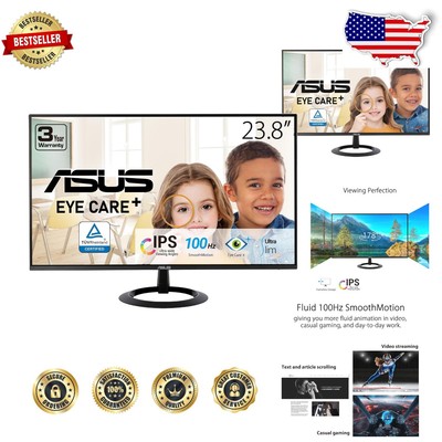 Lightweight 24-Inch IPS Monitor - Full HD, 100Hz Refresh Rate, Flicker-Free