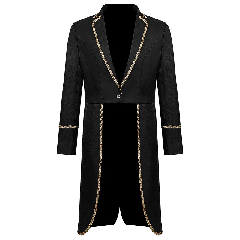 Men Medieval Retro Swallow-tailed Coat Mid-length Punk Jacket Suit Blazer Coat