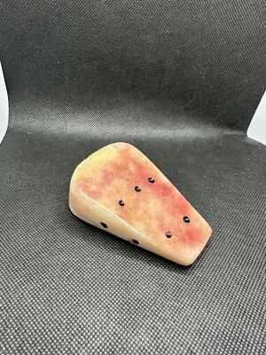 Vintage Stone Watermelon Slice Paperweight Alabaster Marble Onyx Polished Fruit