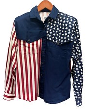 Vtg 80’s ROPER Sport Button Front Shirt Sz 13 L American Flag Made In USA