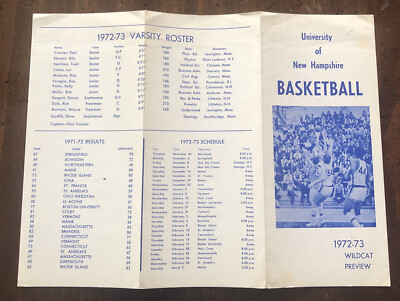 BEYOND RARE 1972 University of New Hampshire Basketball Schedule