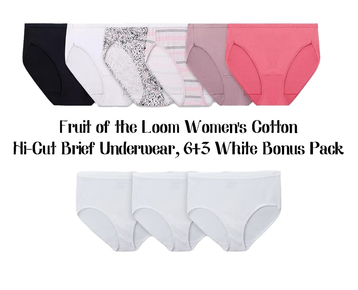 NEW! Fruit of the Loom Women's Cotton Hi-Cut Brief Underwear 6+3