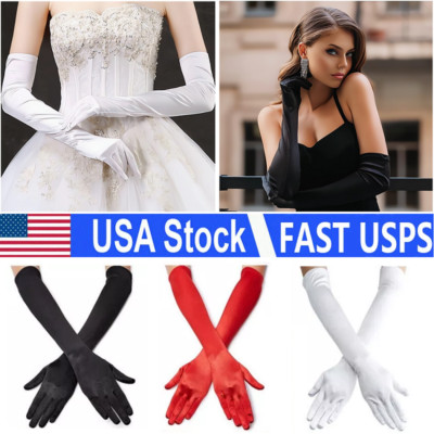Women's Evening Party Formal Gloves Satin Bridal Opera Long Finger Mittens USA