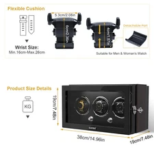 Automatic 3 Watch Winder Box LED Light Display Case Box With Lock Luxury Gift