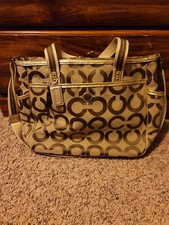 Coach Diaper Bag Signature Canvas Tote Gold Brown Crossbody Large