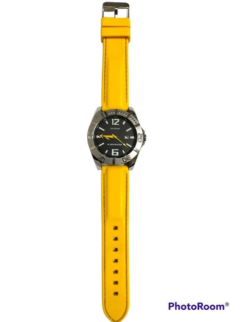 SEKONDA DUNLOP Date 200M Men s watch Running battery replaced Yellow band