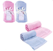 First Steps Soft Pure Cotton Cellular Blanket - Pink Or Blue