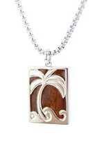 Hawaiian Palm Tree Pendant -Hawaii Koa Wood, Rhodium over Brass, 20" Necklace, L