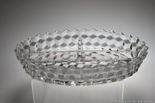 1938 - 1982 No 2056 AMERICAN by Fostoria COLORLESS  3-Part 11" Oval Relish Dish