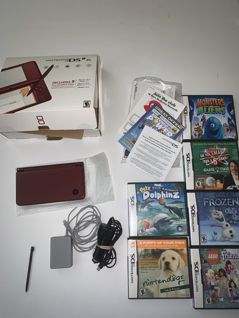 Nintendo Dsi Xl Burgundy 6 Games Car U0026wall Charger Tested Read Description