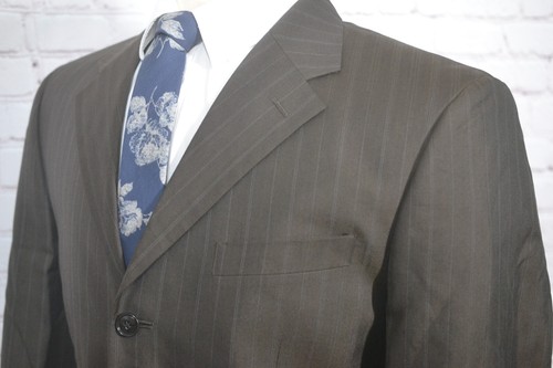Albert Nipon Mens Brown Pinstripe Wool Classic Fit Sport Coat Blazer Jacket 40R - Picture 3 of 9
