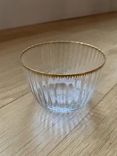 Anthropologie Clear Ribbed Gold Rim Edge Glass Fruit Dessert Custard Bowl Ferm