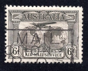 Australia 1931 6p olive brown Airmail, Scott C3 used, value = $14.00