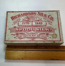Richardson Silk Co Spool Silk Box Antique - Dark Cadet Blue- EMPTY