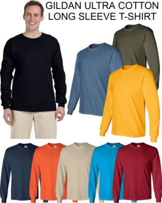 Gildan Ultra Cotton T-Shirt Unisex Plain Crew Neck Long Sleeves Tee 2400