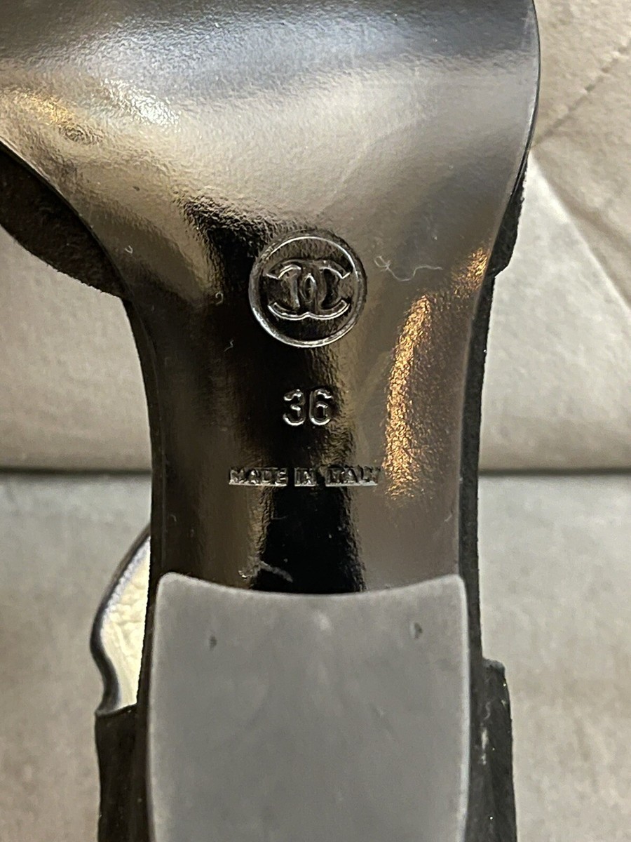 Chanel Classic Black Suede Square Toe Pumps Heel Shoes Size 36 New