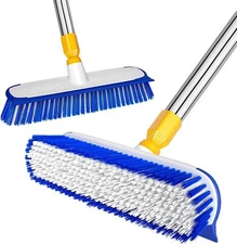 12" Wide Multi-Purpose Floor Scrub Brush with Long Handle, 2-in-1 Extendable ...