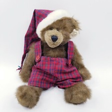 Ganz Teddy Bear Plush Stuffed Animal Brown Red Plaid Santa Hat Jumpsuit Jointed