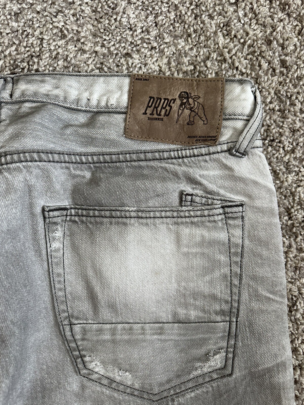 PRPS Demon Distressed Denim Patch Button Fly Slim… - image 9