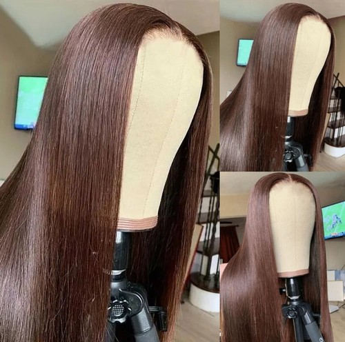 Reddish brown Heat Resistant Hair Women Long Straight Frontal T Lace Wigs