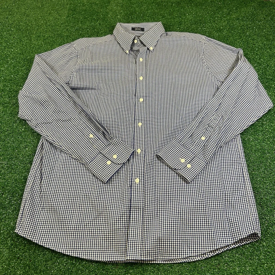Izod Shirt Mens 16.5 34/35 Blue White Check Button Up Long Sleeve Cool-Fx Slim - Image 2 of 4