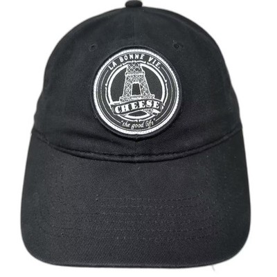 Black Baseball Cap One Size Strapback Embroidered La Bonne Vie Cheese Patch Hat
