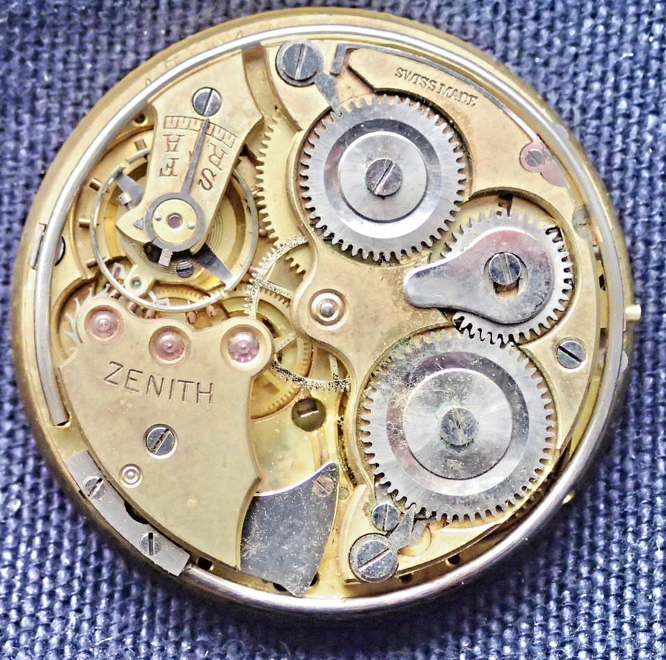 ZENITH ALARM Pocket Watch MOVEMENT Good Enamel Dial 41.55mm SPARES ...