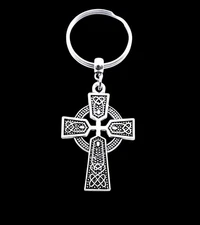 Beautiful Celtic Cross Knot Irish Keychain Ireland Keyring Silver Plated 