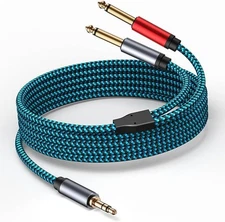 3.5mm TRS to Dual 6.35mm TS Y Splitter Cable 6.6ft Stereo Breakout for Mixer PC