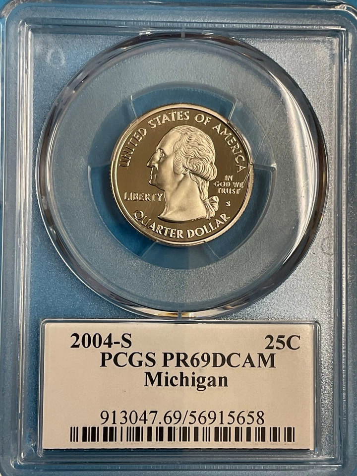 3-Coins 25c/25c/25c State Quarters PCGS PR69DCAM 2004S MI/2006S NE/2009S GUAM - Image 3 of 4