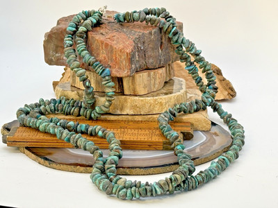 Vintage Native American Double 30'' Strand  Turquoise Necklace--1238.26