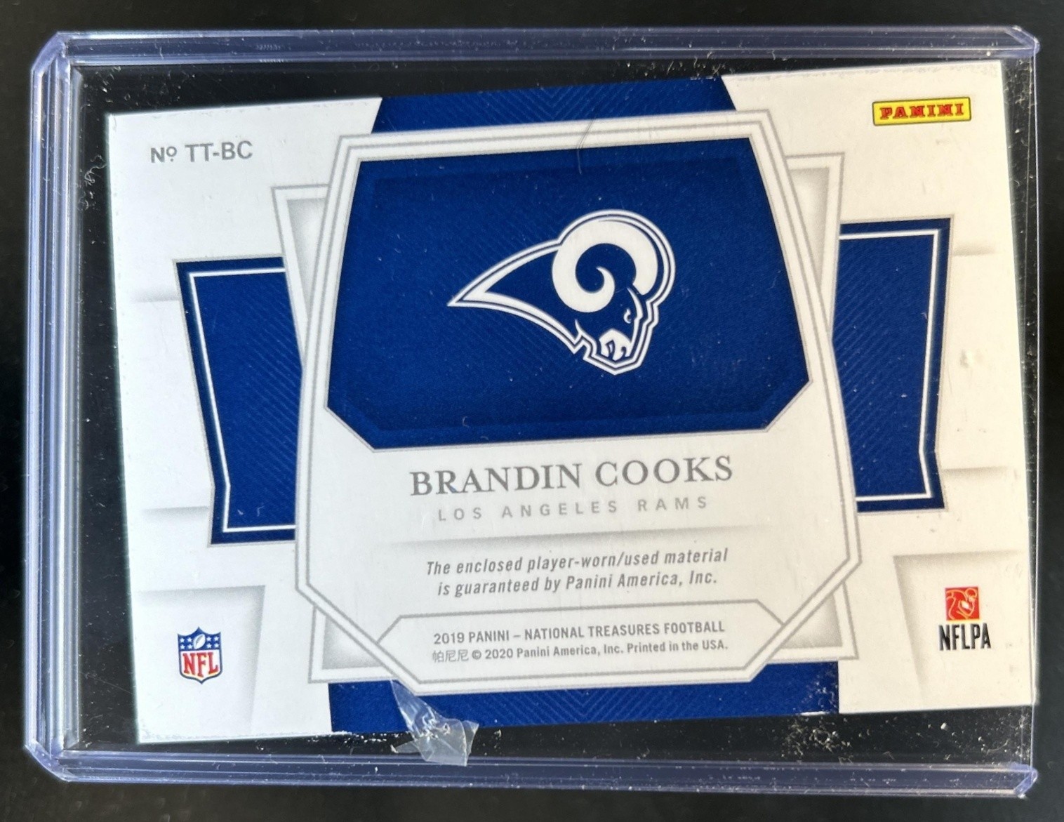 2019 Panini National Treasures Brandin Cooks Tremendous Patch NFL Shield #1/1 view 2