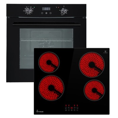 Autarkes Herdset: 60cm Einbaubackofen + 59cm Glaskeramik-Kochfeld Grill Heißluft