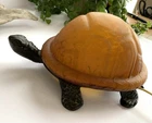 Vintage Tiffany Style Turtle Accent Lamp Warm Amber Glass Shell Brass Body 8”