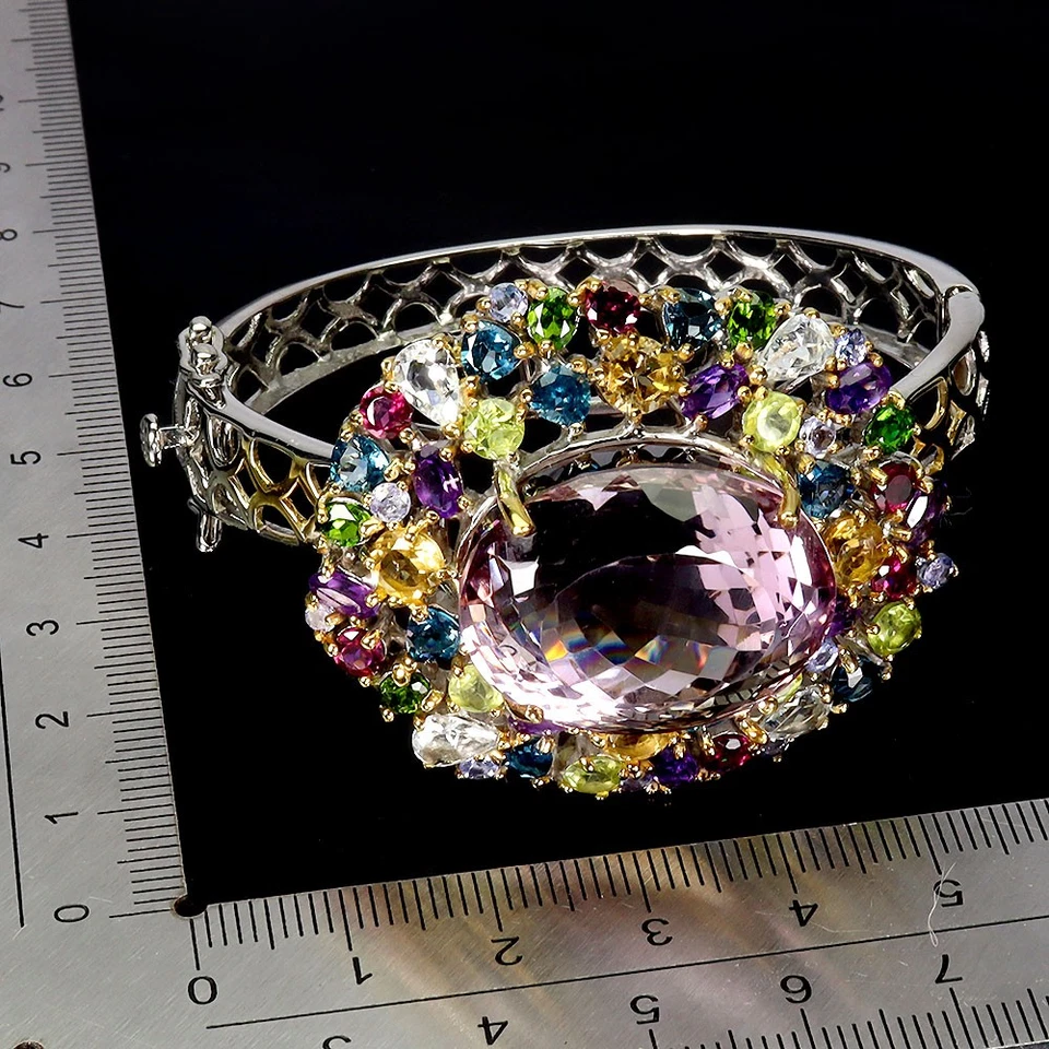 925 Sterlingsilber Armreif Oval Ametrin 65ct Peridot Topas Edelstein Schmuck 6.5 - Bild 3 von 4