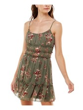TRIXXI Womens Mini Dress Green Flounce Hem Adjustable Straps Juniors M