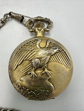 Vintage Quartz Pocket Watch Gold Tone With Chain