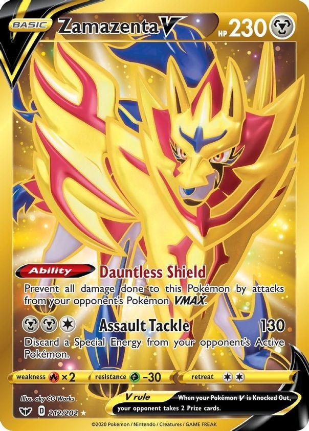 Zamazenta V - 212/202 - Pokemon Sword & Shield Base Set Secret Rare Card NM