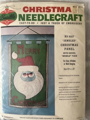 Vintage Bucilla Christmas Needlecraft Felt&Sequin Novel Santa  Wall Hanging Kit