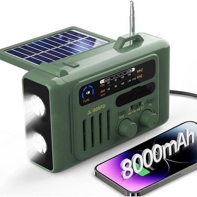 8000 mAh Notfall-Wetterradio Solar-Notfallradio mit Powerbank ,Lautsprecher, SOS