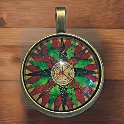 Cabochon Pendant ~ Steam Punk ~ Compass ~ Bronze-Tone ~ 20'' Chain
