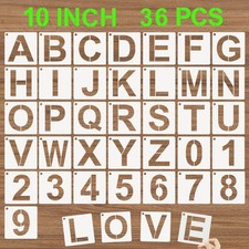 Alphabet Letter Stencils 10 Inch, 36 Pcs Reusable Plastic Letter Numbers Temp...