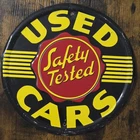 Vintage Safety Tested Used Cars for Sale Sign Embossed Garage Art 12"