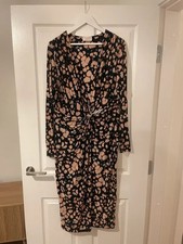Dancing leopard long sleeve stretch wrap midi dress size 16