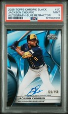 2025 TOPPS CHROME BLACK AUTO BLUE REFRACTOR #JC JACKSON CHOURIO 126/150 PSA 9