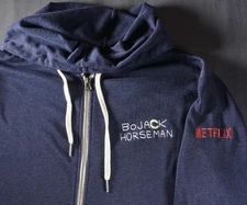 Bojack Horseman Netflix Hoodie Mens Large Blue Full Zip Cast Crew Gift Animation