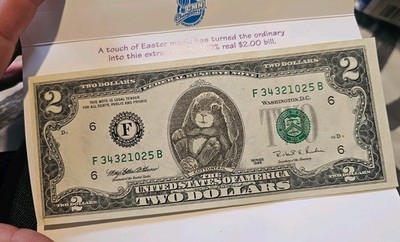 vintage Easter Bunny Cottontail Novelty $2 Banknote w/ COA
