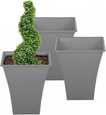 3 x Grey Large Plant Pots Indoor Outdoor Garden Tall Plastic Flower Planters